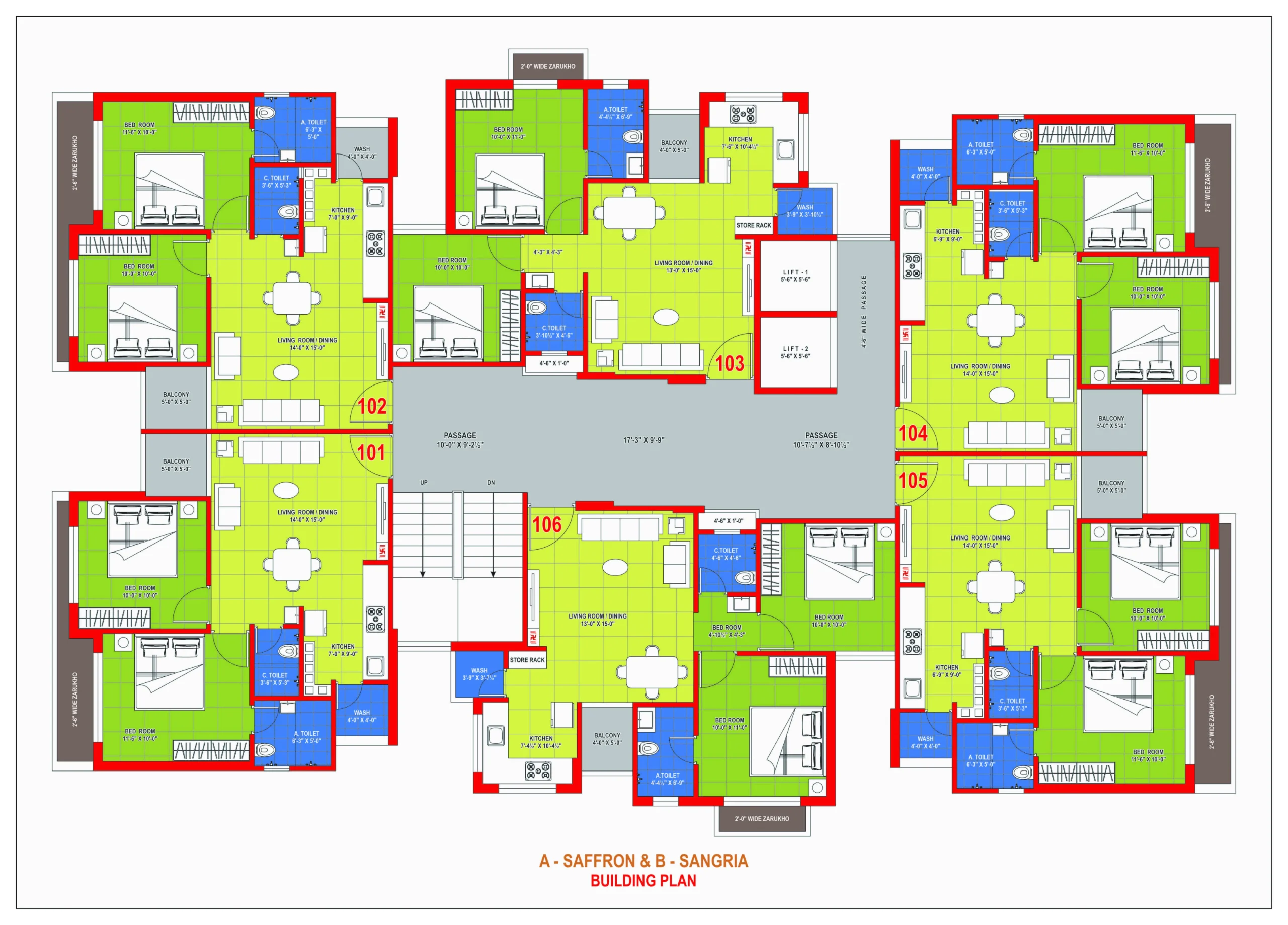 A-Saffron and B-Sangria Building Plan